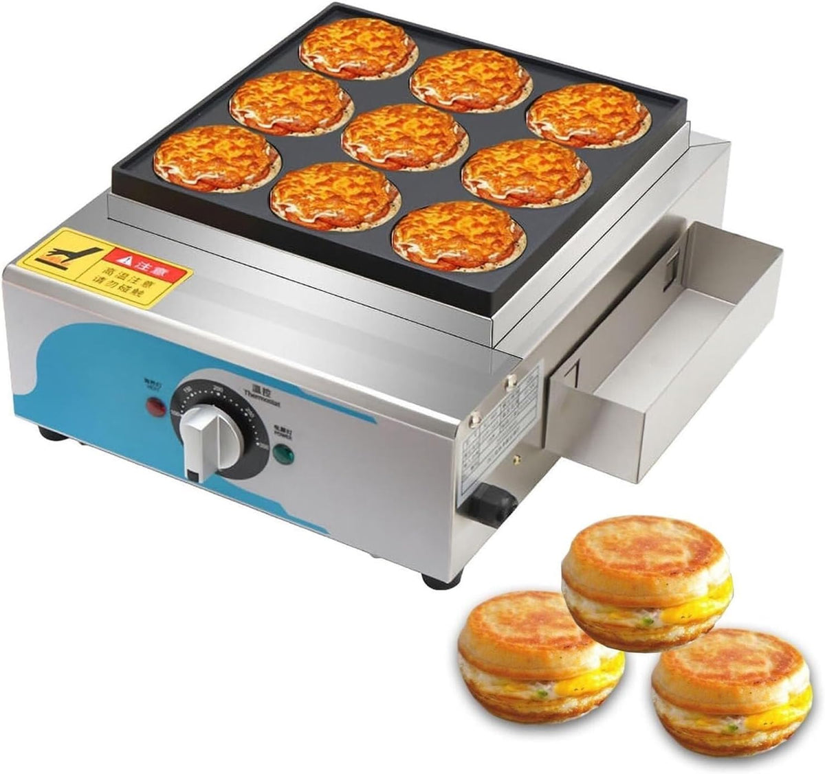 Machine Machines à gaufres et croques, Argenté, à hamburger en acier inoxydable pour œufs et crêpes