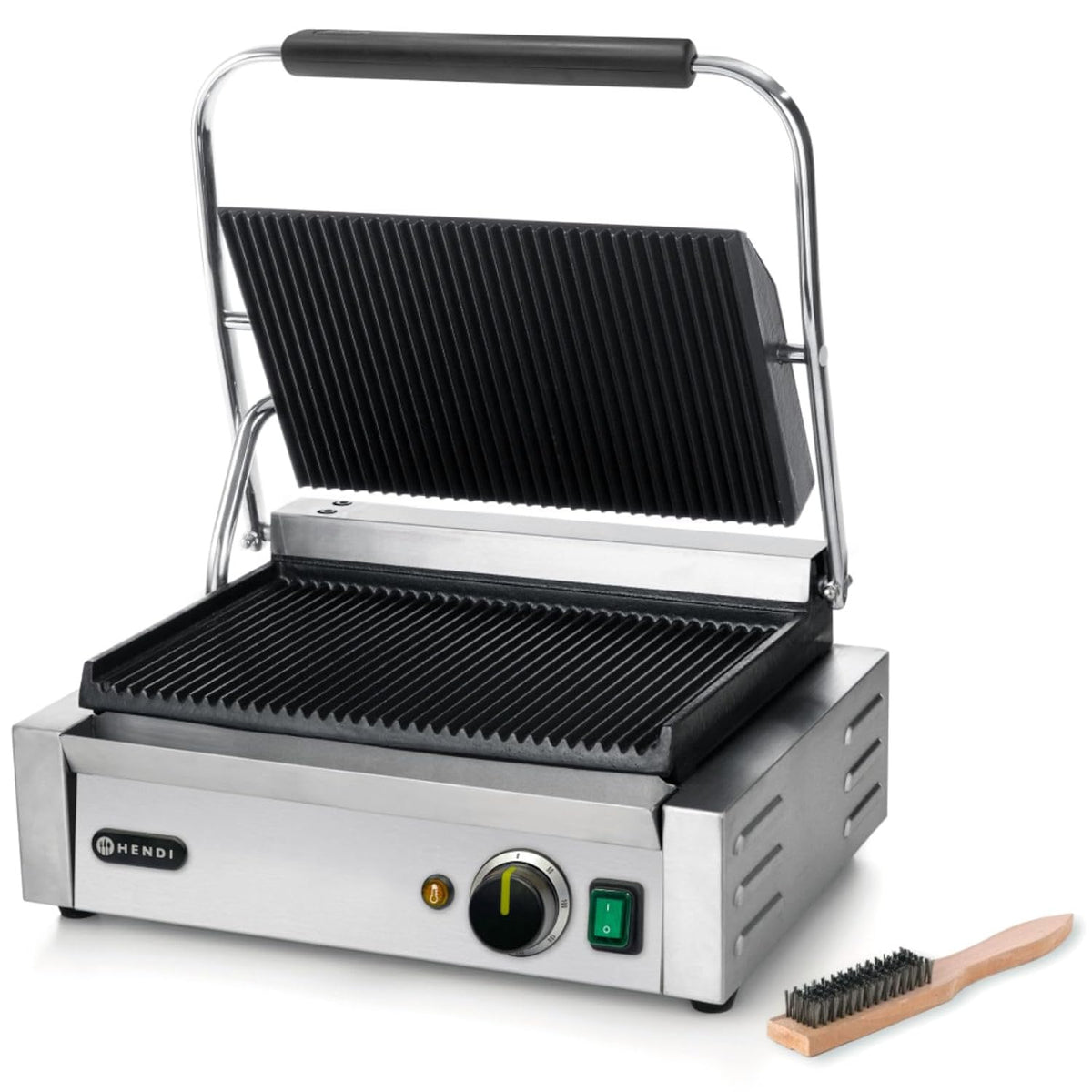 HENDI Grills électriques, 230 V, 2200 W, 430x375, 216 mm, Noir/Argent, Gril de Contact Électrique, Plaque Panini Professionnel