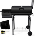 Leonyo barbecue à charbon, Noir, Barbecue au charbon de bois avec fumoir, bois d'extérieur avec fumoir décalé