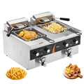 VEVOR Friteuses, 3000 W, 8,5 L, Argenté, Friteuse Électrique Commerciale, Friteuse à Huile de Comptoir, 2 Cuves en Inox