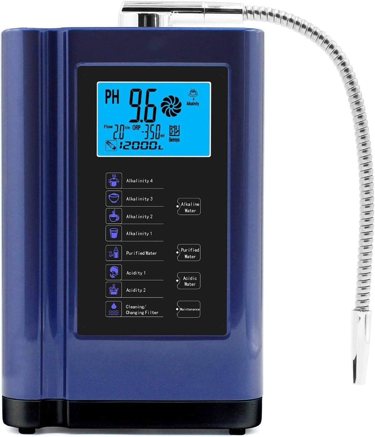ROEFETY Purificateurs d'eau, 285 x 170 x 110 mm, Bleu, Ioniseur d'eau alcaline, 5 plaques en titane, ORP jusqu'à -500 mV