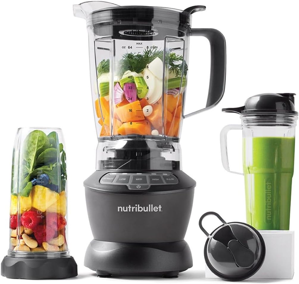 NutriBullet blender, 1200 W, 1,8 l, Gris, Mixeur chaud et froid Combo charbon, Comprend une puissante base