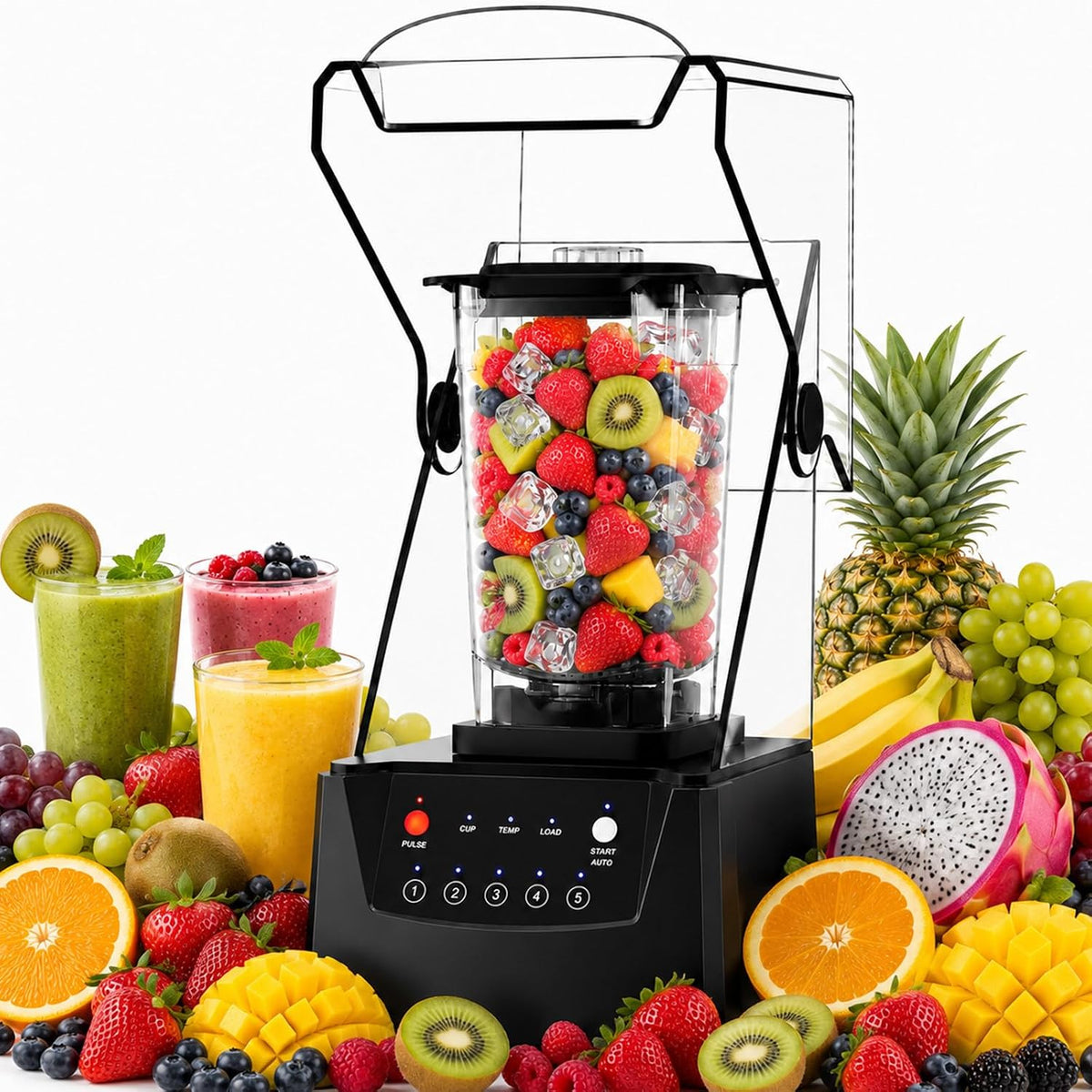 SHUMIAO blender, 2200 W, 000 TR/Min, Noir, Commercial de Cuisine, 5 Programmes, Servez des boissons plus lisses avec ce de comptoir