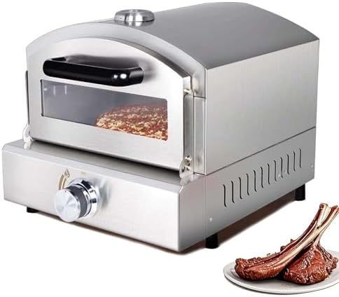 Four four à pizza, 30 cm, Argent, à pizza d'extérieur, Chaleur au gaz pour la cuisson et le gril avec pierre réfractaire