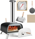 GYMAX four à pizza, 33CM, Fer, Argent+Noir, à Bois ou à Pellet Extérieur, Thermomètre, Température Max. 450 ℃