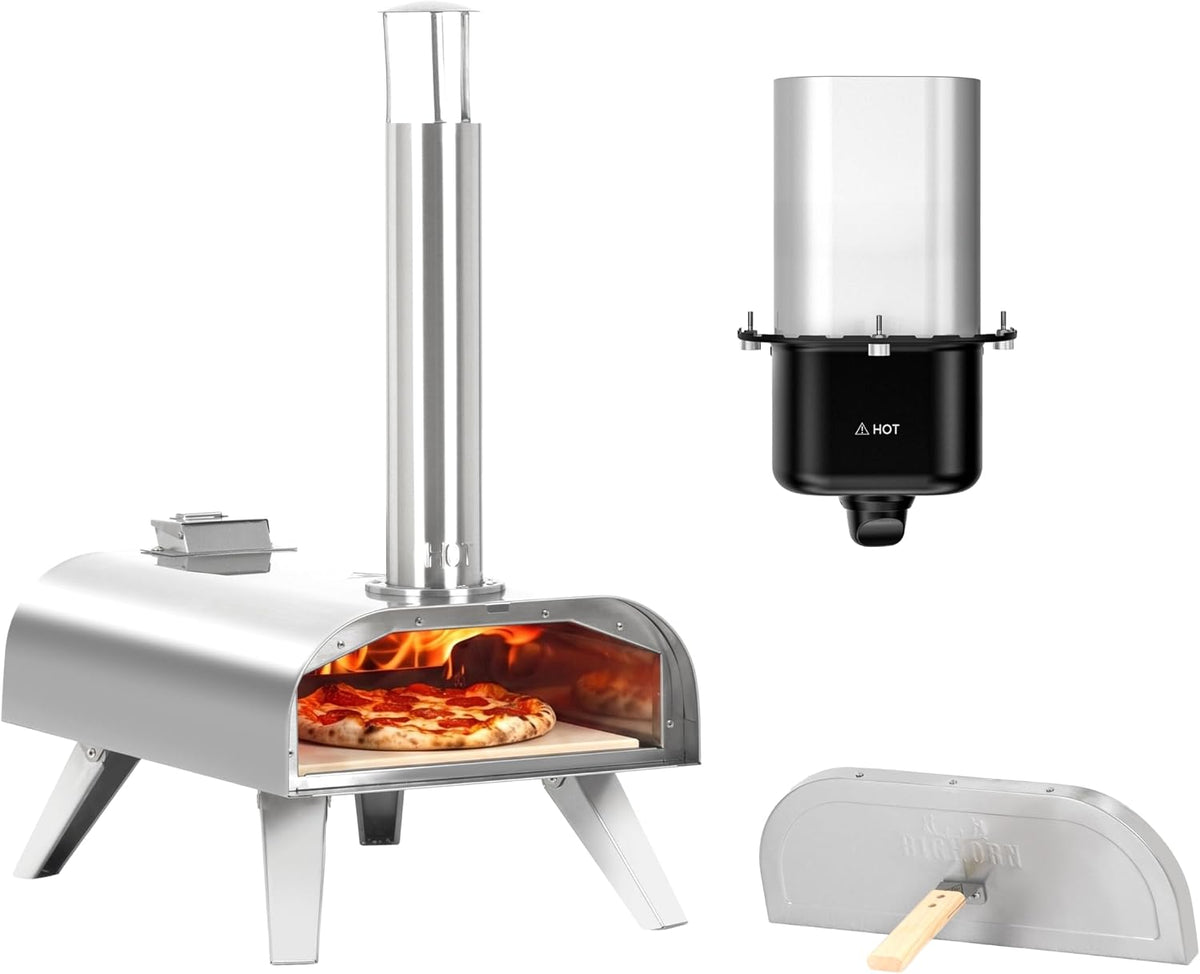 BIG HORN four à pizza, Argent/Noir, BIGHORN Portable en Acier Inoxydable, Double Combustible Granulés et Gaz