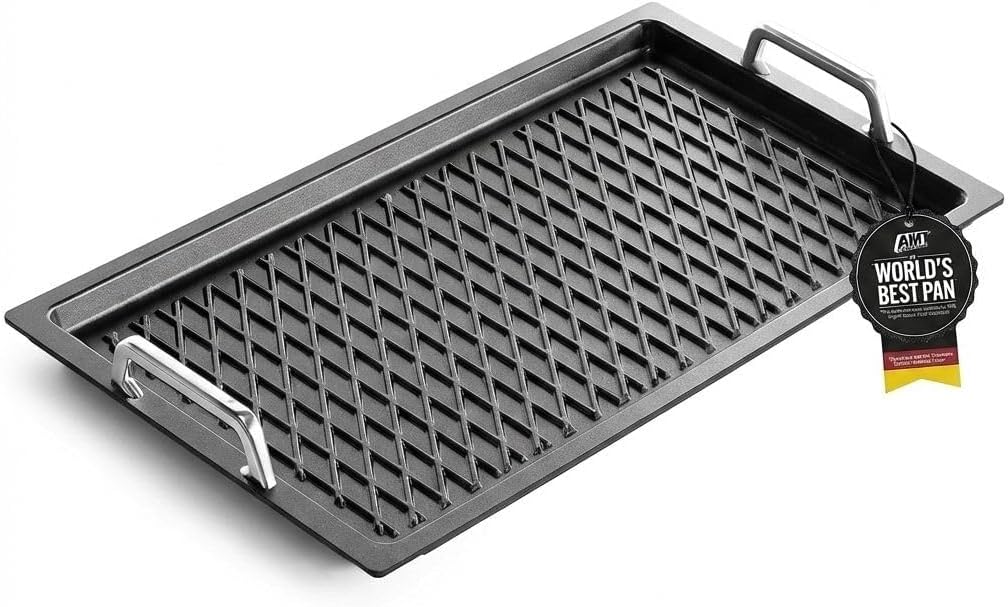 AMT Poêles gril, 53 x 33 cm, 2 cm, Noir/Argent, Gastroguss Plaque de barbecue professionnelle, profondeur