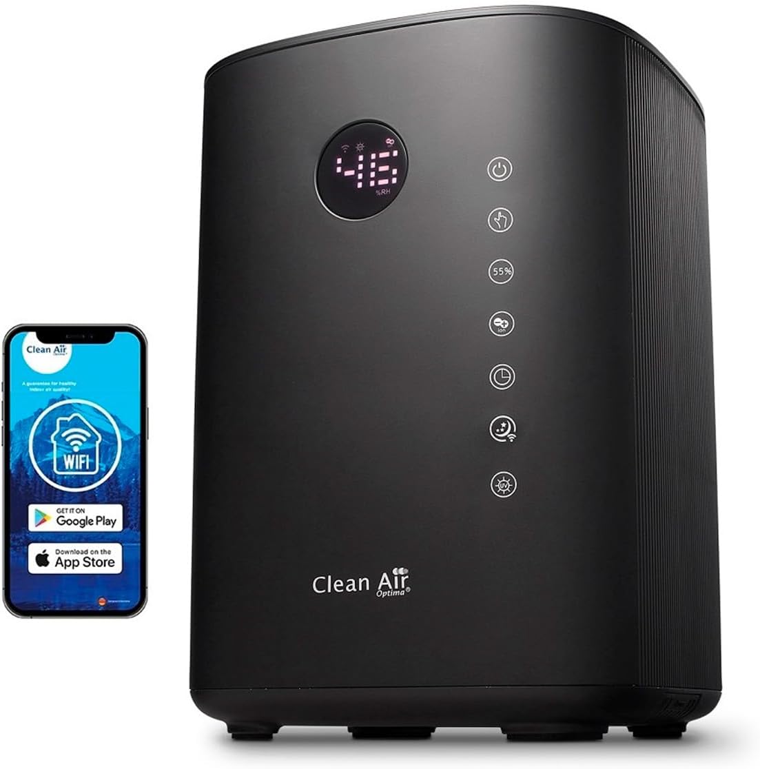 Clean Air Optima Humidificateurs, 138 W, 35 x 27,3 x 20,2 cm, Blanc/Noir, CA-605 - Humidificateur avec ioniseur