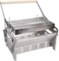 Fockety barbecue à charbon, Argent/Bois, Barbecue rotatif à 360°, barbecue au charbon de bois en acier inoxydable avec gants