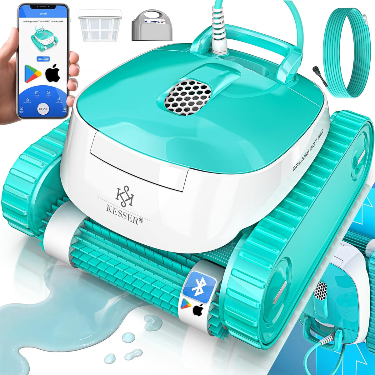 KESSER Systèmes de nettoyage automatique, 120 W, 50 Hz, tension de 24 V., 100 m, Noir, ® Robot de piscine pour sol et mur jusqu'à ²