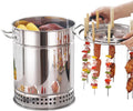 Barbecue barbecue à charbon, 39,1 cm, Argent, à charbon de bois en acier inoxydable, Fumoir vertical portable avec 28 brochettes et accessoires