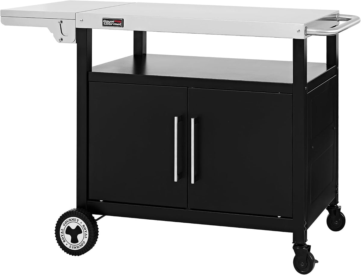 Royal Gourmet Chariots pour barbecue, Noir/Argent, Chariot de Barbecue avec Table latérale Pliable avec poignée pour Serviette