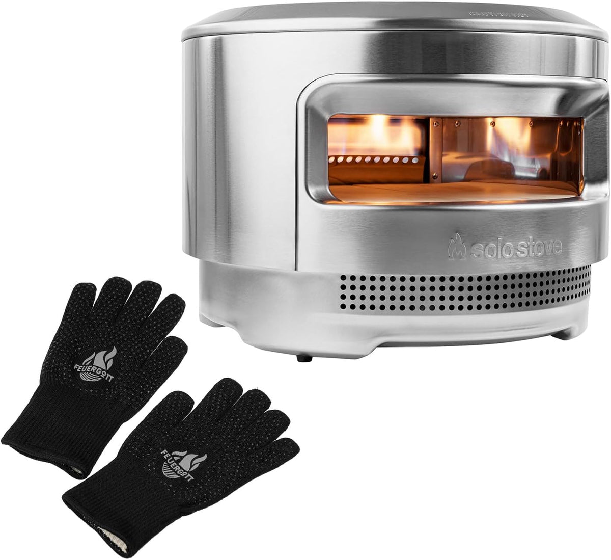 FEUERGOTT four à pizza, Argent/Noir, Solo Stove Pi - d'extérieur avec gants de barbecue, poêle à bois et brûleur à gaz