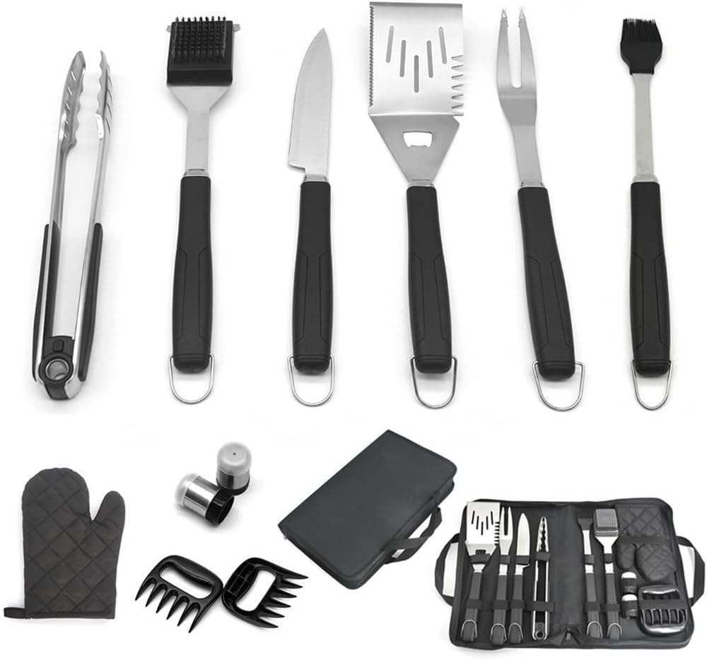 MQPALZKD Brosses-racloirs pour barbecue, Noir/Argent, BBQ Sac de Barbecue Ensemble de Barbecue Ensemble de Barbecue en Plein air