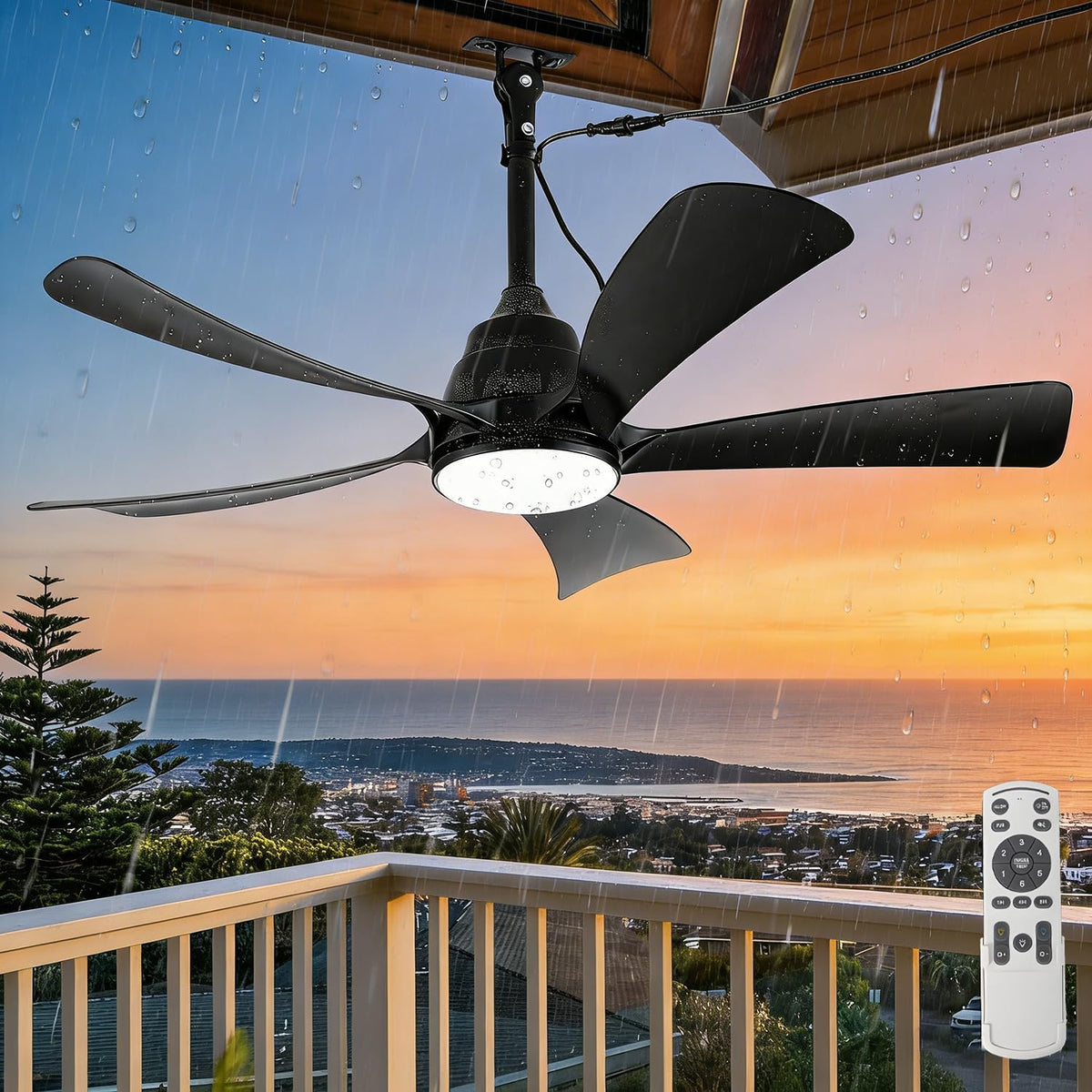DTSDWA Ventilateurs de plafond avec lampe intégrée, 106 cm, Noir