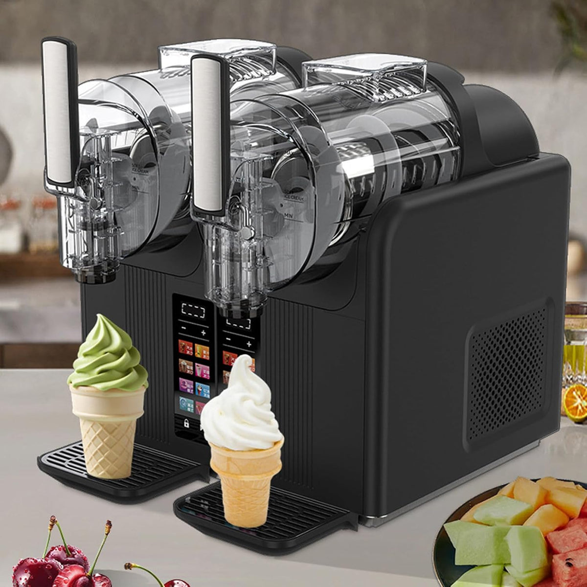 ZYLDDS sorbetière, 39,8 × 19 × 40,7 cm, 2 L / 68 oz, 185 W, Noir/Blanc, Machine à Granita, Sécurité Enfant