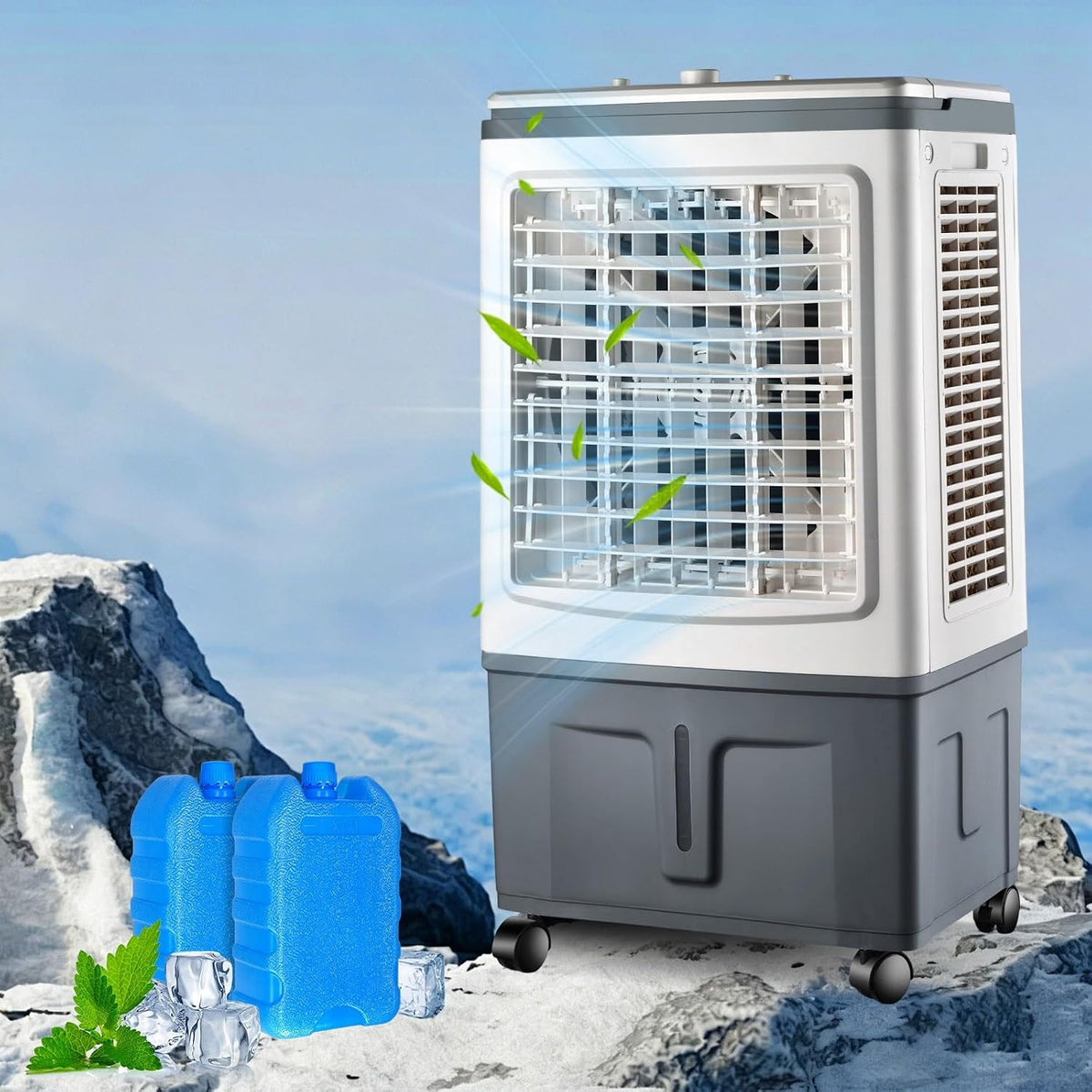 Rafraîchisseur rafraîchisseur d'air, 30 L, 3000 m, 100 W, Blanc, d'air portable, 3 vitesses, oscillation auto