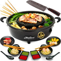 TomYang Électroménager spécialisé, Noir, Hot Pot électrique avec accessoires Premium, Couteau Santoku, 6 pinces de grillade
