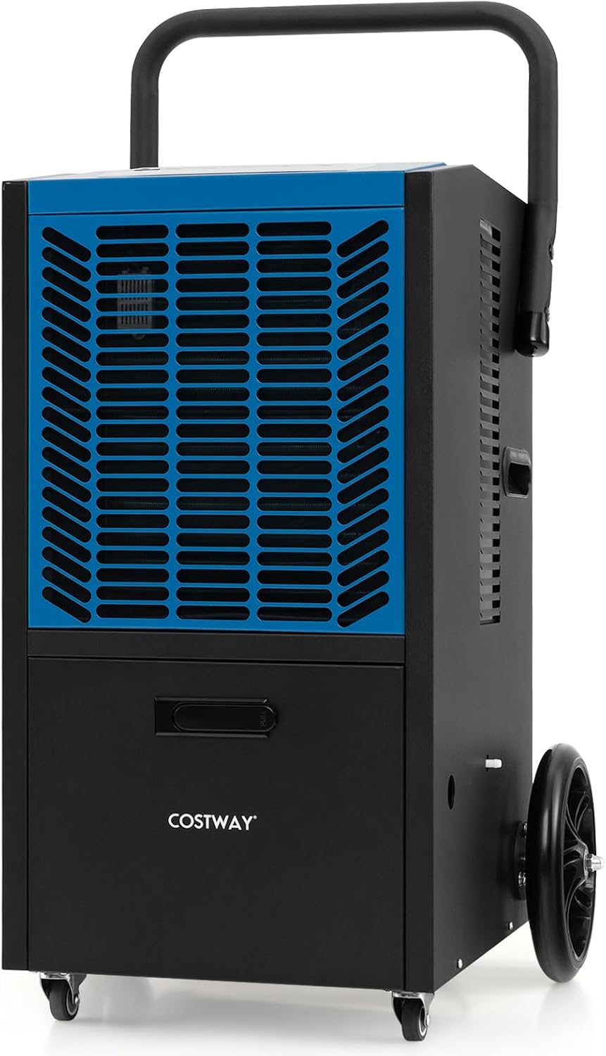 COSTWAY déshumidificateur, 66 L, 418 m, Bleu, Professionnel /Jour, Industriel avec Pompe et Tuyau de Vidange pour Pièces jusqu'à ²