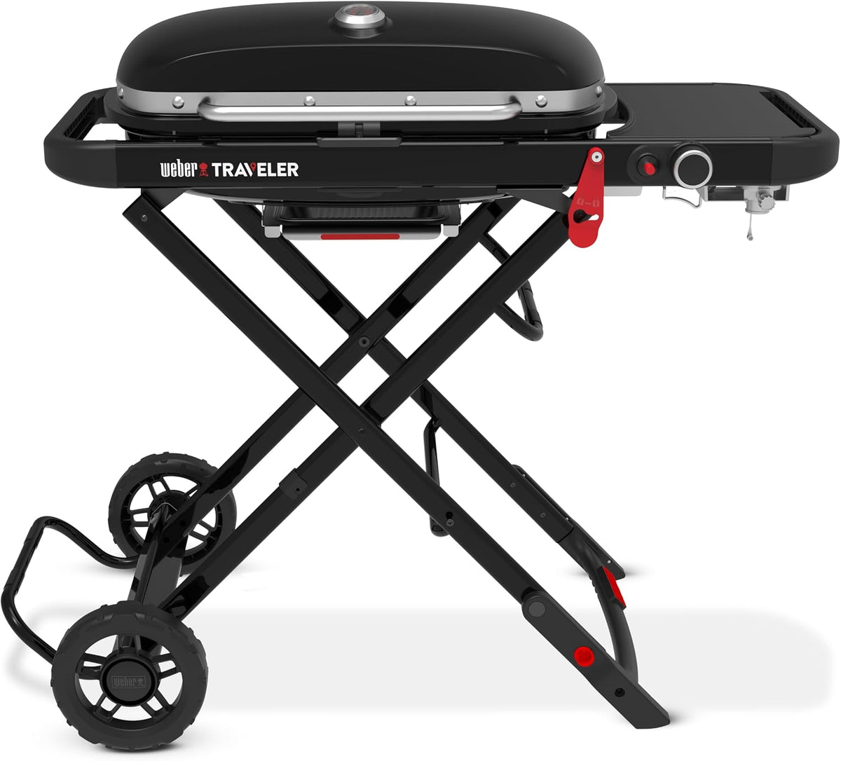 Weber Barbecues au gaz naturel, 111 cm, 2065 cm, Noir, Traveler barbecue à gaz/design pliable et portable avec roues