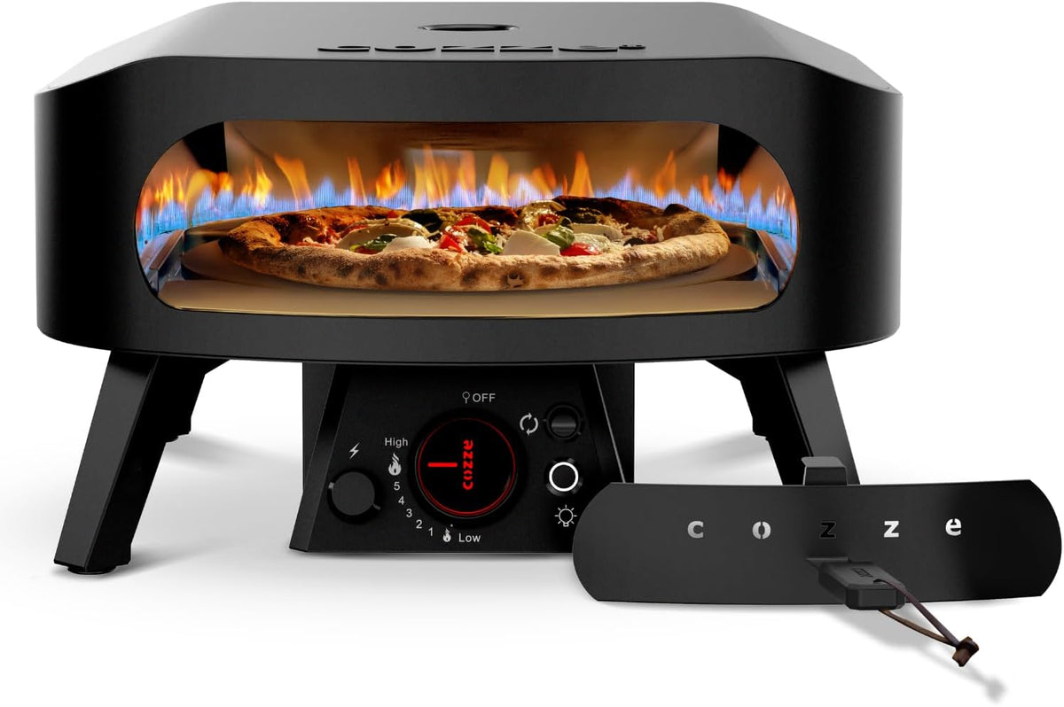cozze four à pizza, 34,5 cm, Noir, ® 13' Four a Pizza Gaz Pierre Rotative Édition e Ø │ Extérieur 600°C, Cuisson en 2 minutes