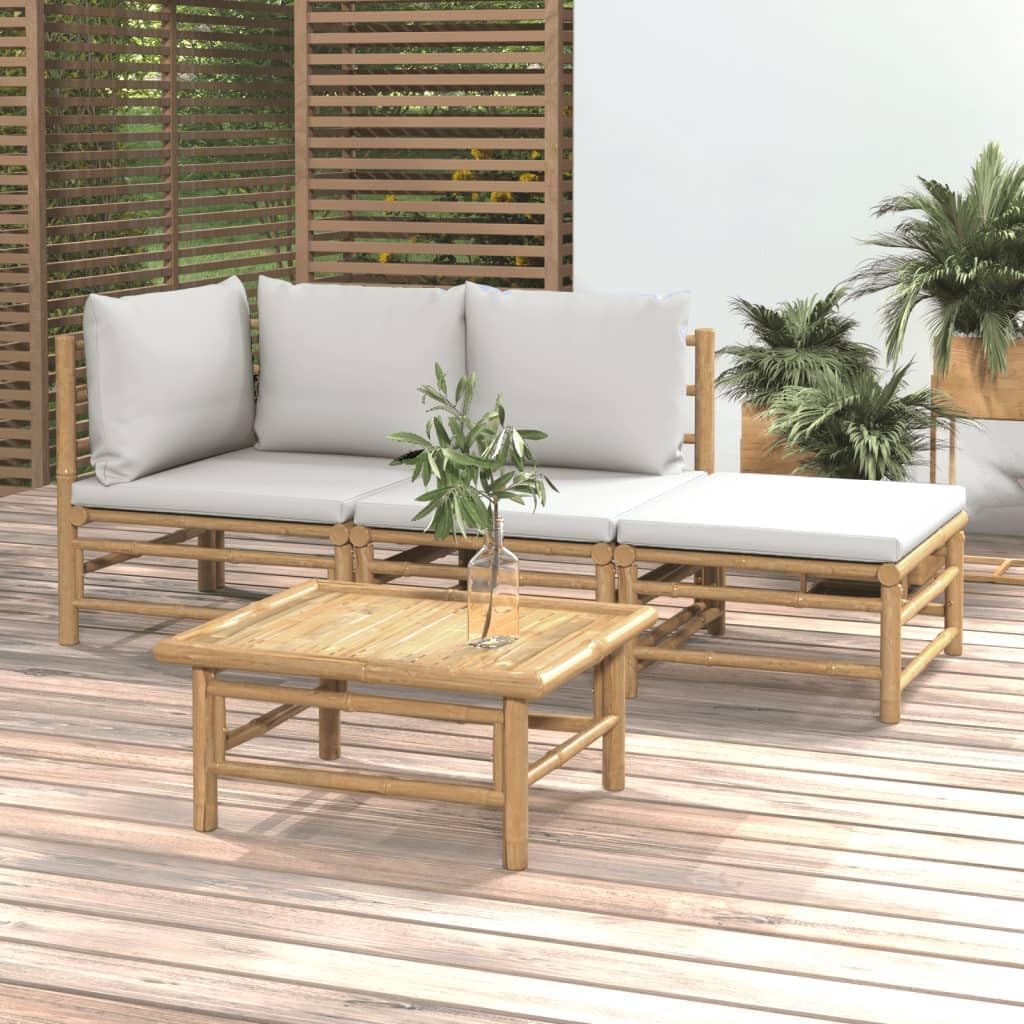 Générique Ensemble salle à manger, 55 x 65 x 30 cm (l x P x H), bambou avec une finition à l'huile naturelle, Gris Clair/Marron
