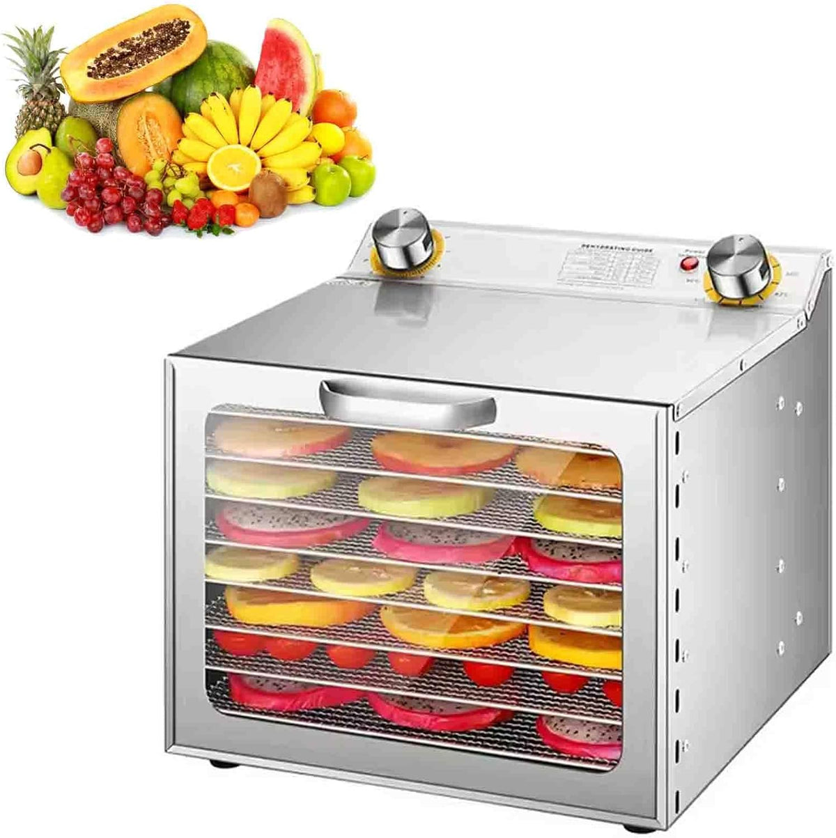 ASerZenith déshydrateur alimentaire, Blanc, Professionnel, 8/12 Niveaux, Minuterie 0-12 Heures, Contrôle De La Température 30 °C À 90 °C