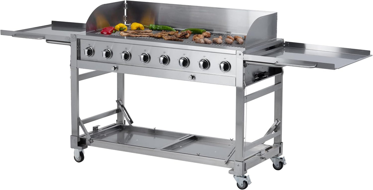 METRO Professional Barbecues au propane, 32 kW, 000 BTU, Argent, Barbecue à Gaz, Acier Inoxydable, 8 Brûleurs