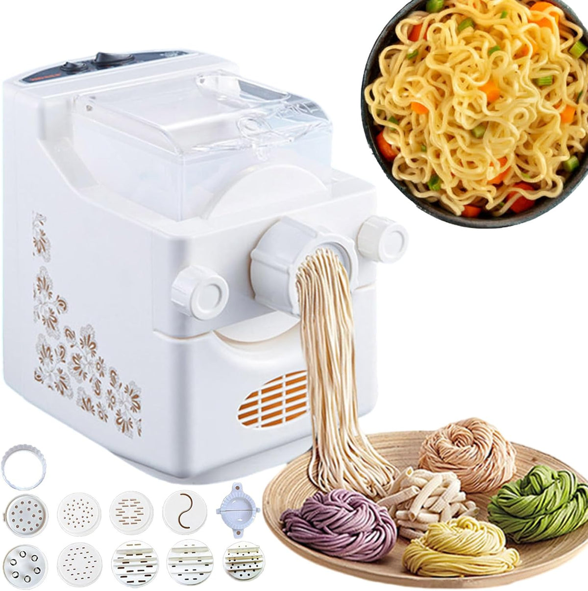 pedenencelia Machines à pâtes manuelles, 500 g, 180 W, Noir, Machine Pâtes Automatique, Machine Spaghetti Électrique