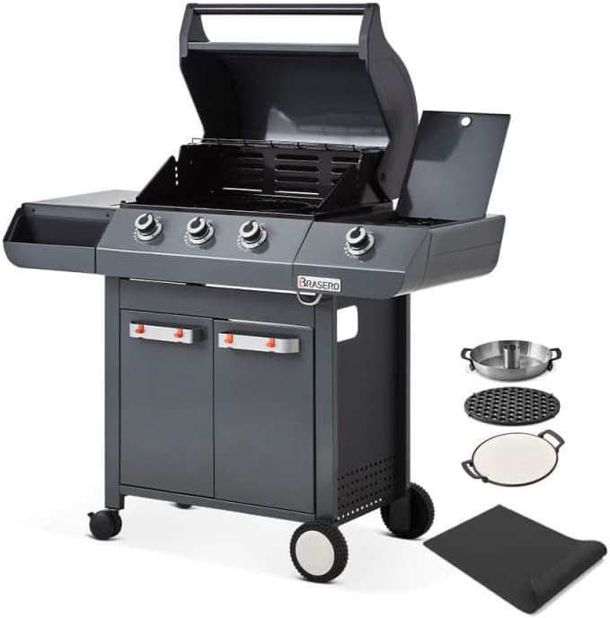 BRASERO Barbecues au propane, 11,95 kW, 119 x 81 cm, Noir/Gris, BY FAVEX - Barbecue gaz Emma 3 brûleurs + Side