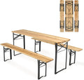 Tables de pique-nique GIANTEX, 300KG, Bois/Noir, Ensemble de Table et Bancs de Camping Pliable, Convient pour Terrasse