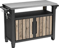 Keter Tables de service, 298 litres, Noir/Beige, Table de barbecue Unity XL, Table de service aspect bois de pin