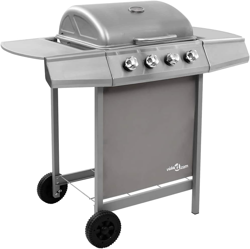 Mokuyary Barbecues au gaz naturel, 8,0 kW (13648 BTU), acier enduit de poudre, acier inoxydable, argenté, Chariot à Barbecue pour Terrasse