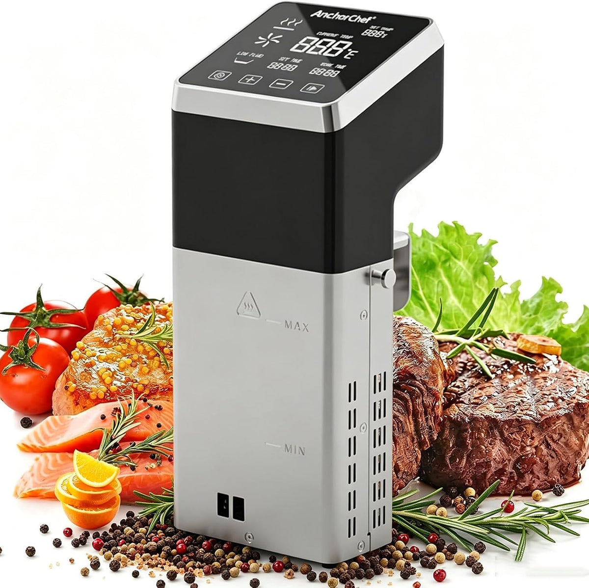 YANGYMM Bains-marie sous vide, 130 x 115 x 320 mm, 1600 W, 1600 W, Acier inoxydable, Noir, écran tactile LCD