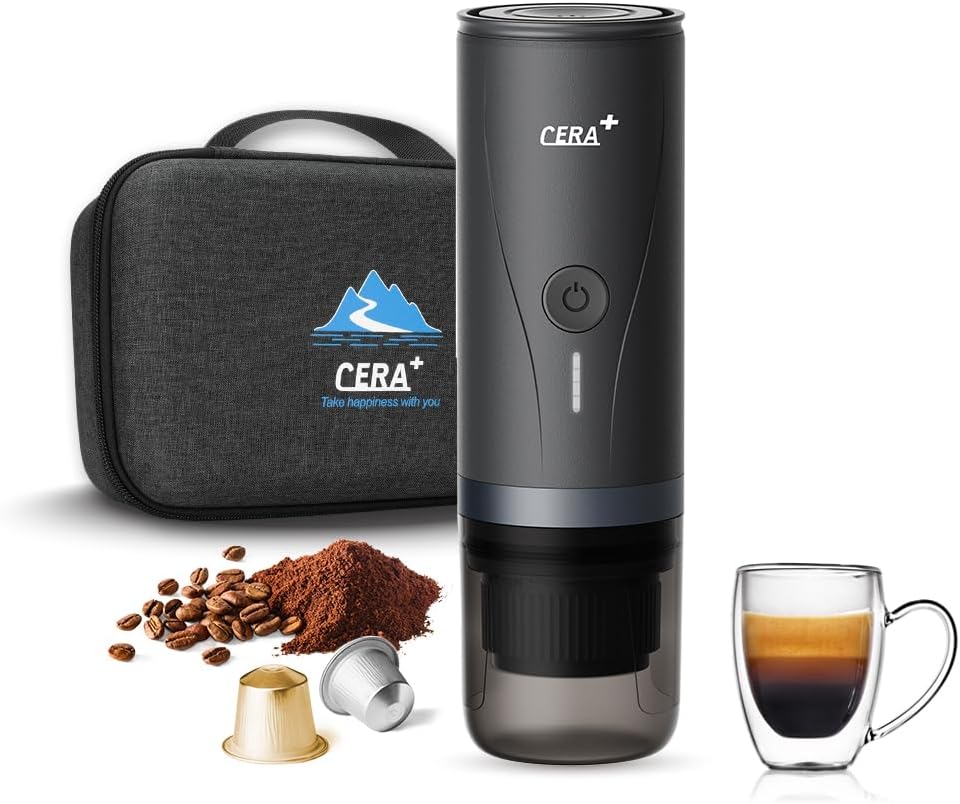 CERA+ machine à café, Noir/Argenté, Cafetière portable avec batterie