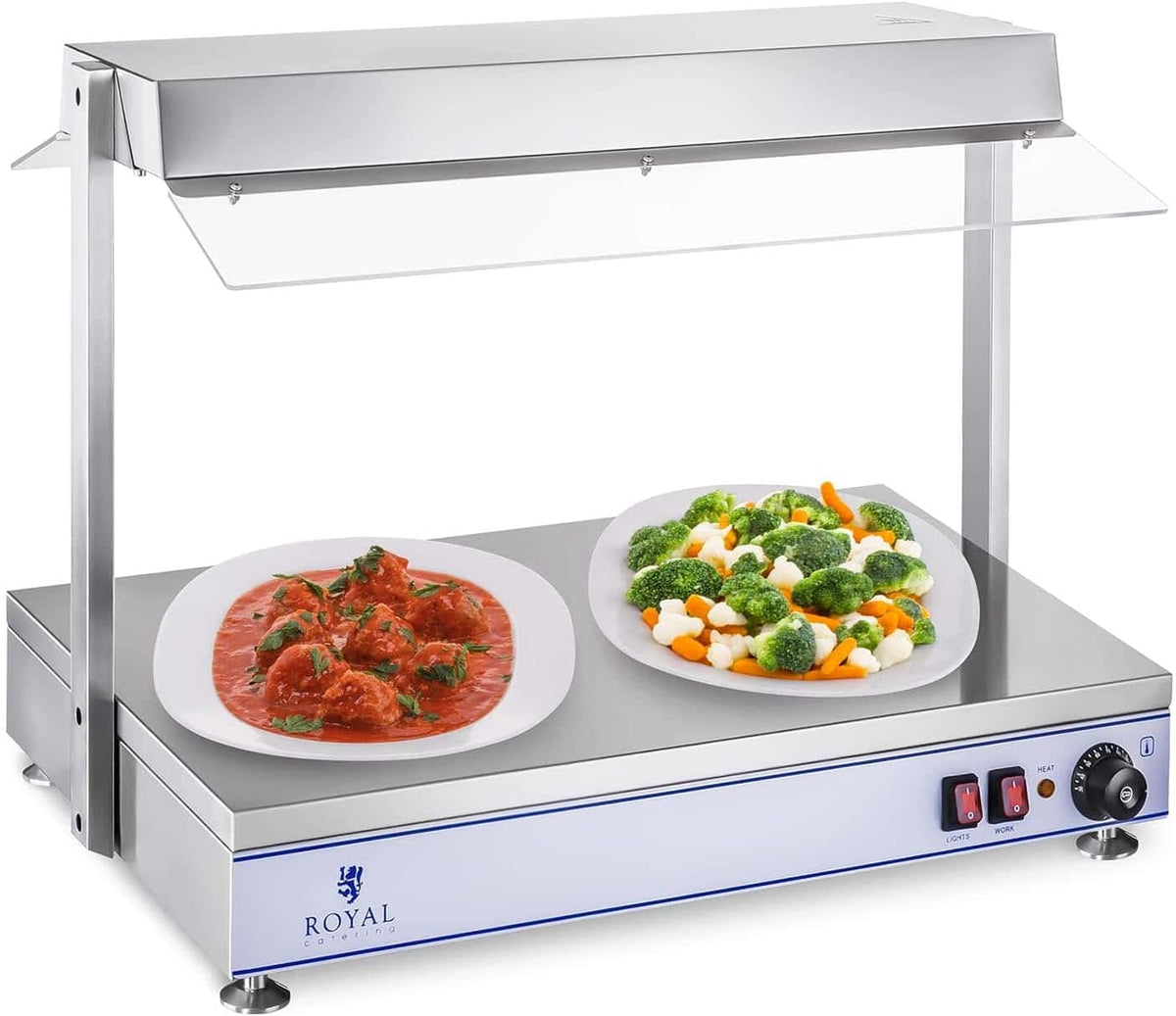 Royal Catering Buffets chauffants, 1100 W, Argenté, Chauffe-Plats Electrique RCHP-70 (2 Lampes halogènes, température 0
