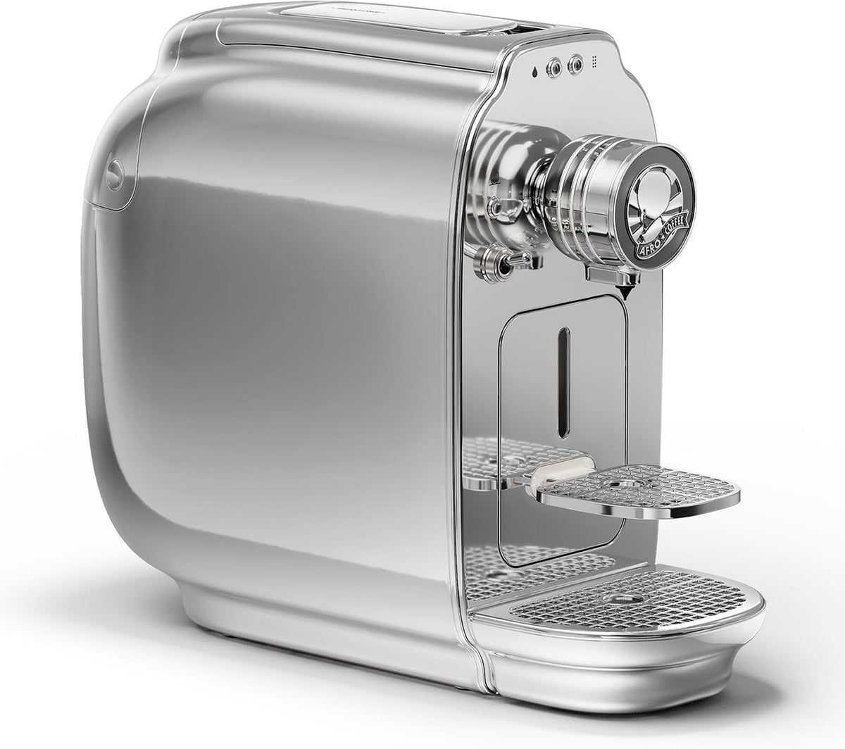 Afro Coffee machine à café, Argenté, Kahawa Premium Chrome Silver, Machine à capsules compacte avec pression de 19 bars