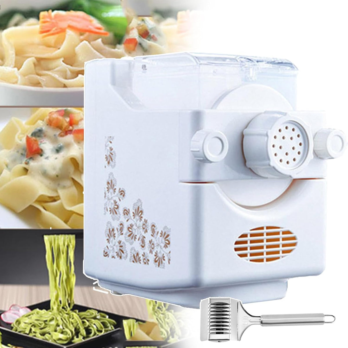 forplubossmmp machine à pâtes, 180 W, ABS, blanc, Automatique avec 9 Moules À Nouilles pour Spaghetti Et Fettuccine Et Plus