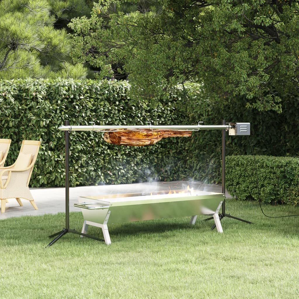 GeenYuu Brochettes pour barbecue, 150 x 46,5 x 82,5 cm (L x l x H), 40 kg, acier inoxydable., argenté., barbecue électrique pour viande