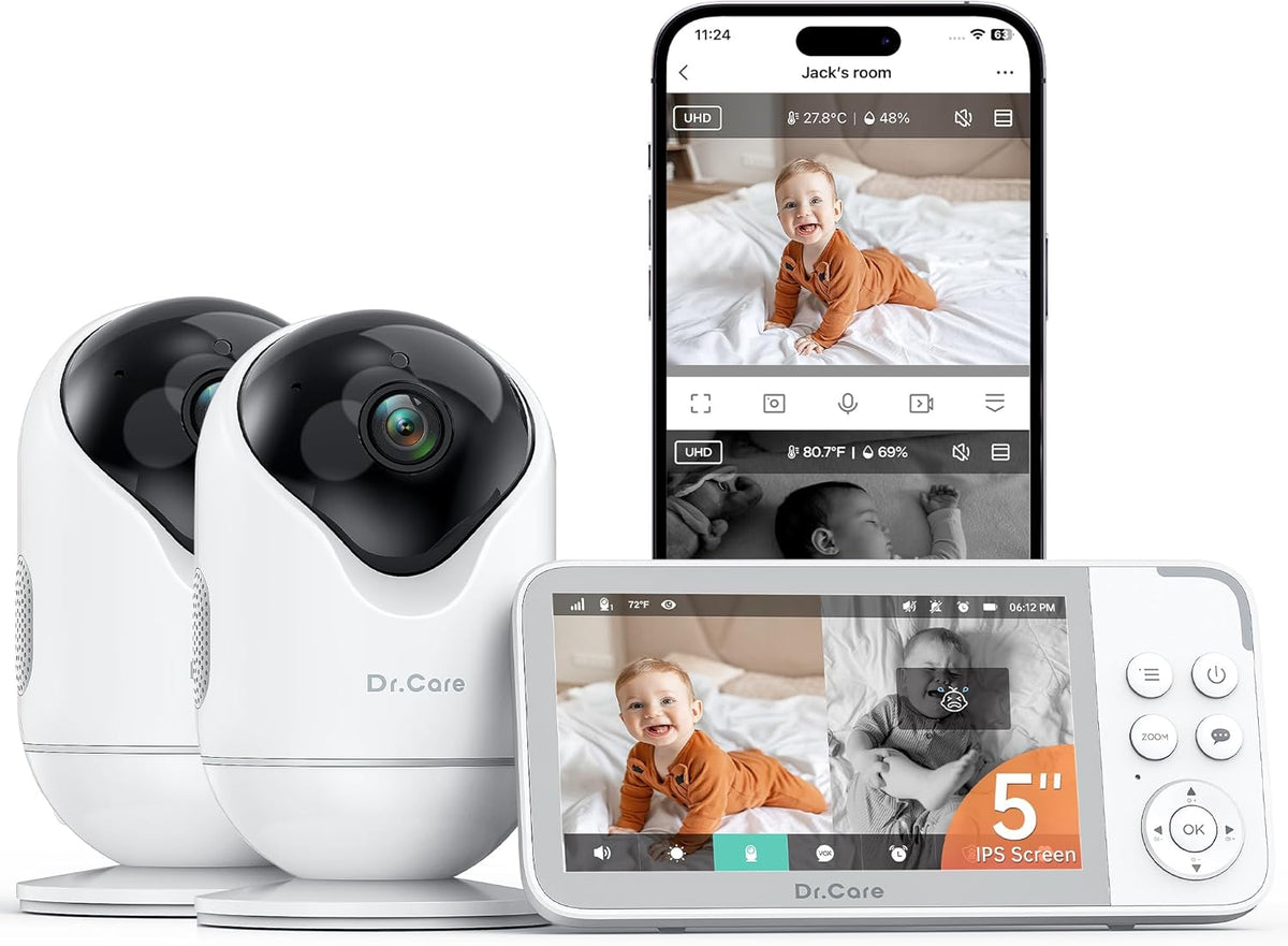 Dr.Care Moniteurs vidéo, Noir, Babyphone Camera WiFi 2K, 2 caméras, App & Alerte Mouvement
