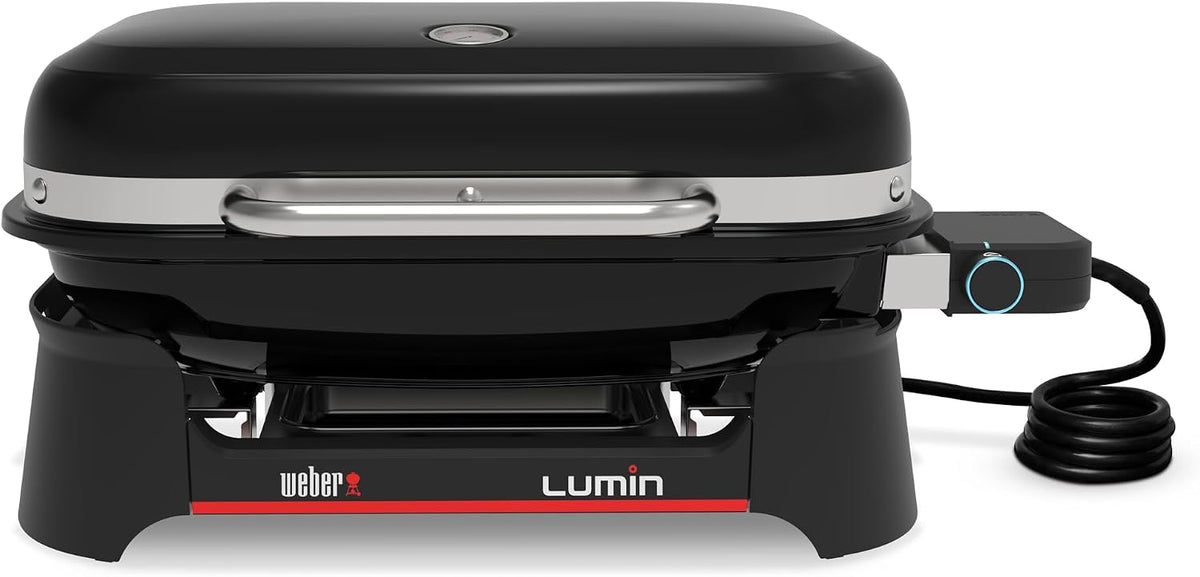 Weber Grills électriques d'extérieur, 33 × 49 cm, Noir, Lumin Barbecue électrique/Jusqu'à 315 °C, thermomètre intégré au Couvercle