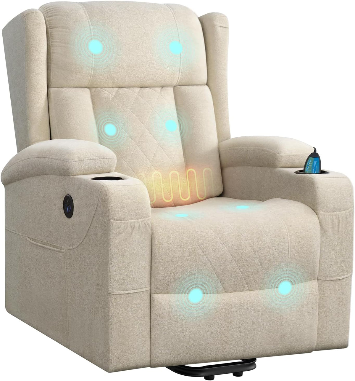 WOLTU Fauteuils relaxants, Beige, Fauteuil Relax Électrique, Fauteuil Massant, Tissu Éponge