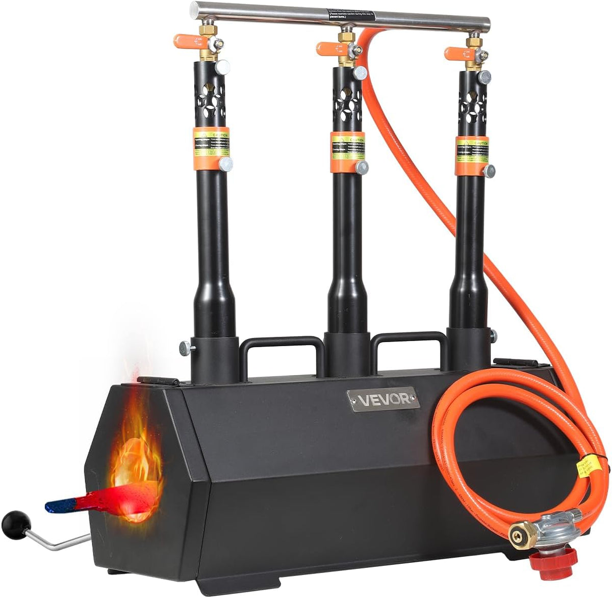 VEVOR Fours, Acier laminé à froid, Noir/Orange, Forge à Gaz Propane Portable, Four de Forge à 3 Brûleurs, Couteliers Maréchaux-ferrants Forgerons