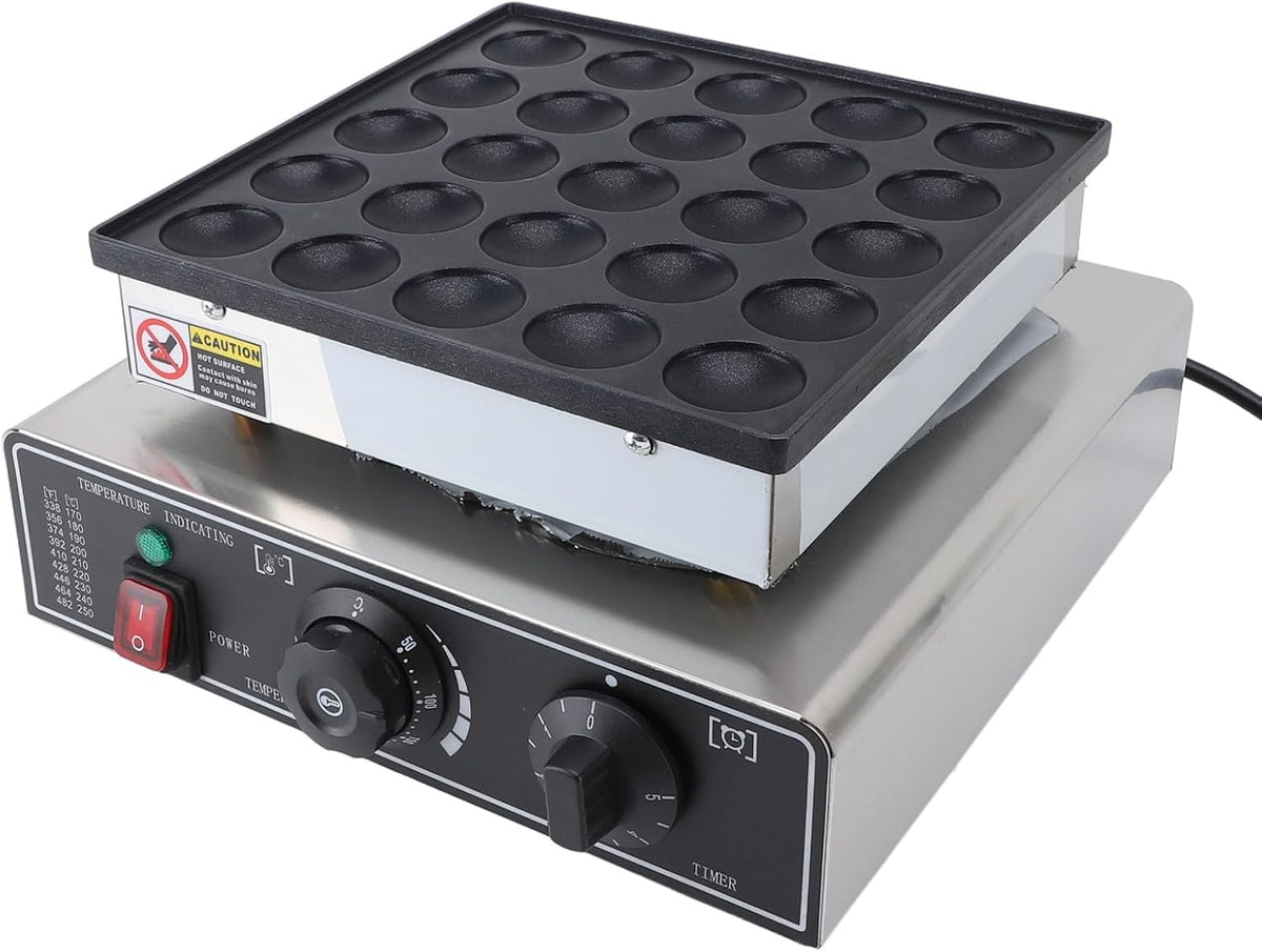 Fdit Machines à cupcakes, 900 W, 220 V, Acier inoxydable, Noir, Machine à Mini Pancakes Hollandais, 25 Pièces Antiadhésive électrique pour Muffins