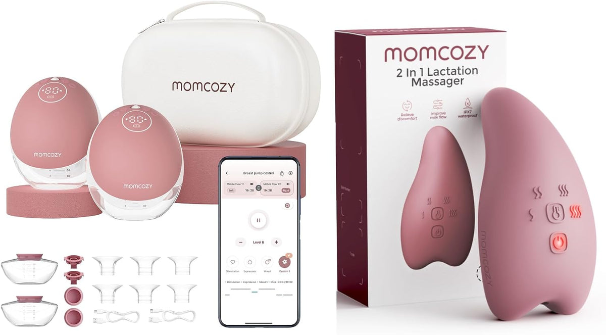 momcozy appareil de massage, 24 mm, Rouge, Contrôle par Application, 15 Niveaux, Double Scellé
