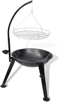 table de cuisson GeenYuu, 58 cm, acier, Noir, Barbecue pivotant rond en acier avec plaque de cuisson, grille suspendue réglable en hauteur