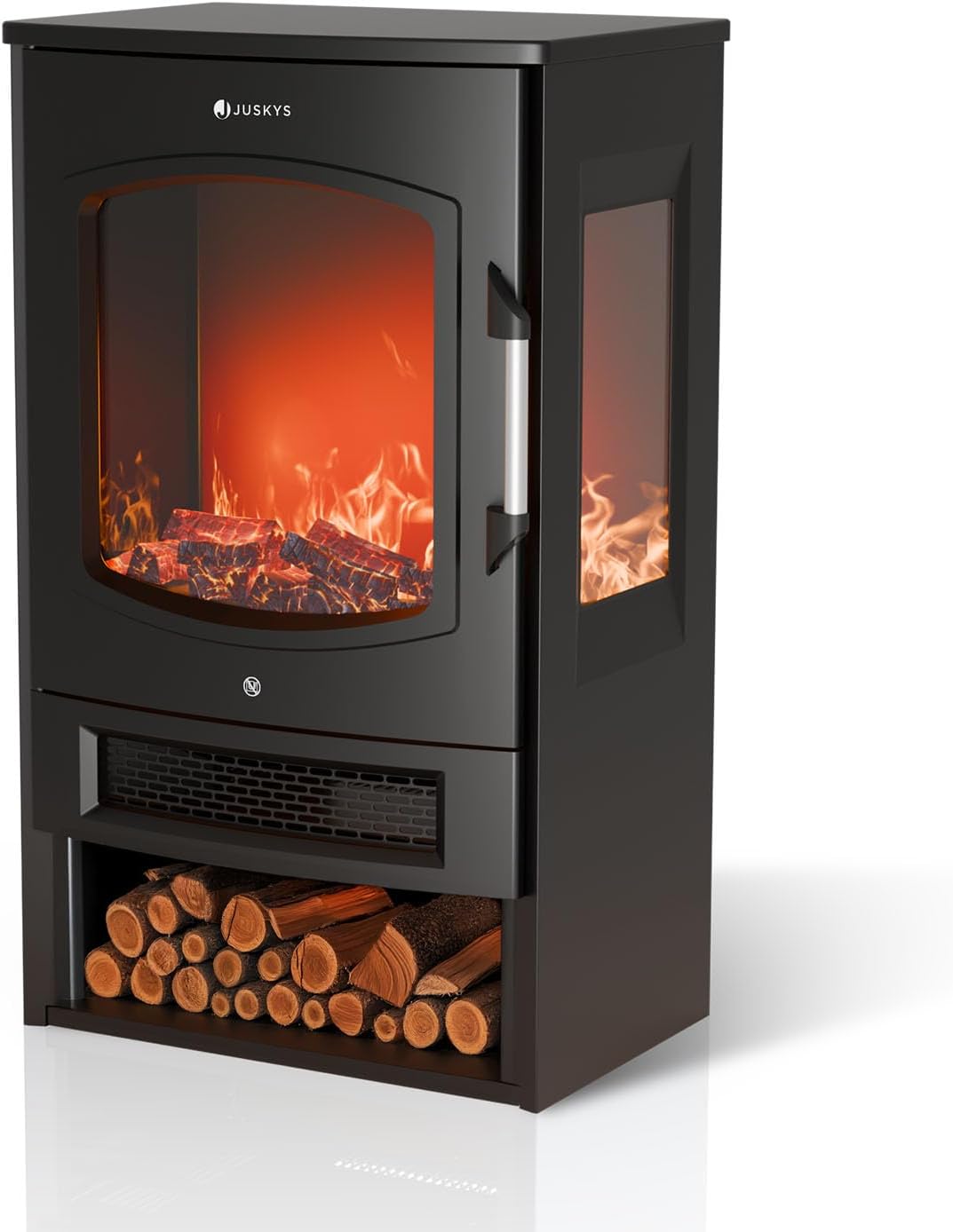 Juskys cheminée électrique, 1800 W, Noir, poêle électrique sur Pied avec Effet Flamme LED, WiFi/App, télécommande