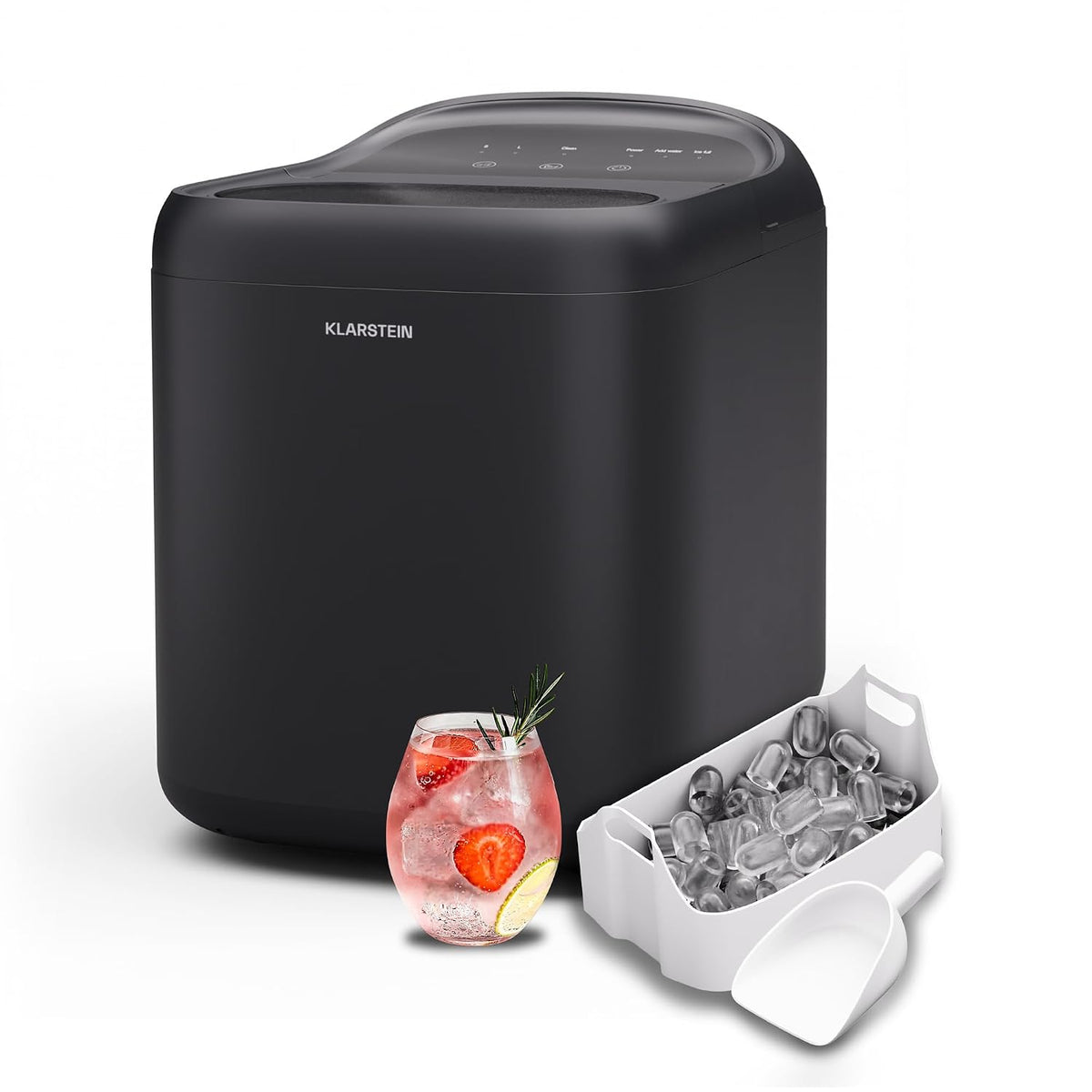 KLARSTEIN machine à glaçons, 15 kg, Noir, SparkIce - /24 h, 2 tailles, nettoyage auto, pelle incluse, à glaçons maison
