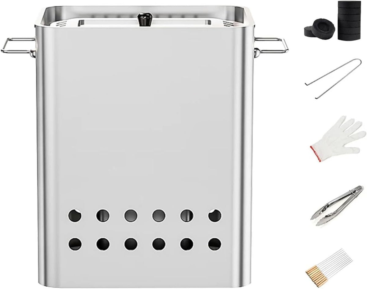 fumoir, Argent, vertical au charbon de bois, grille en acier inoxydable 430 avec chauffage uniforme à 360°