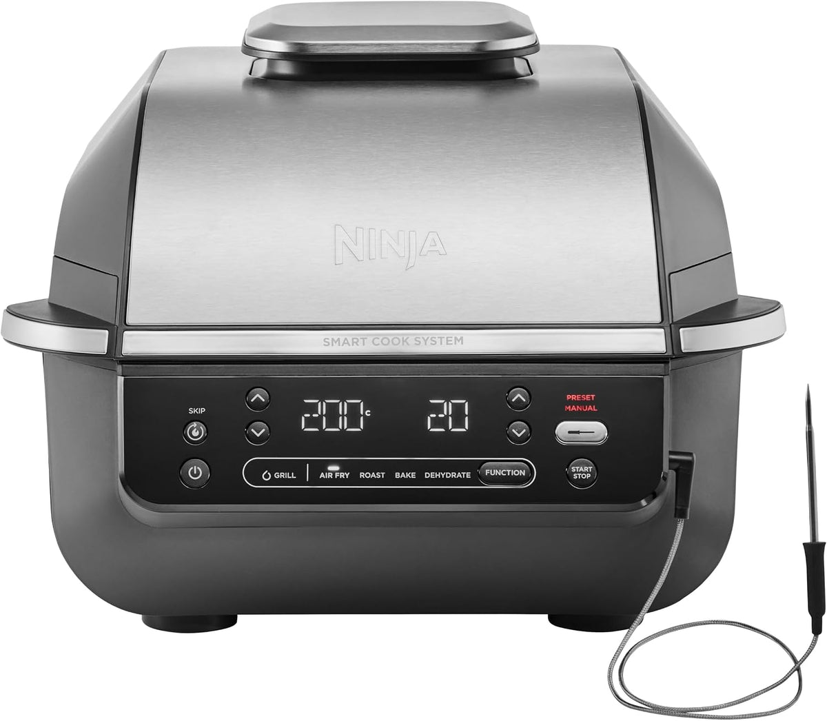 NINJA Grills électriques, 5,7 l, Noir/Argent, 5-en-1 Grill d'intérieur et friteuse sans huile, cuit jusqu'à 4 hamburgers